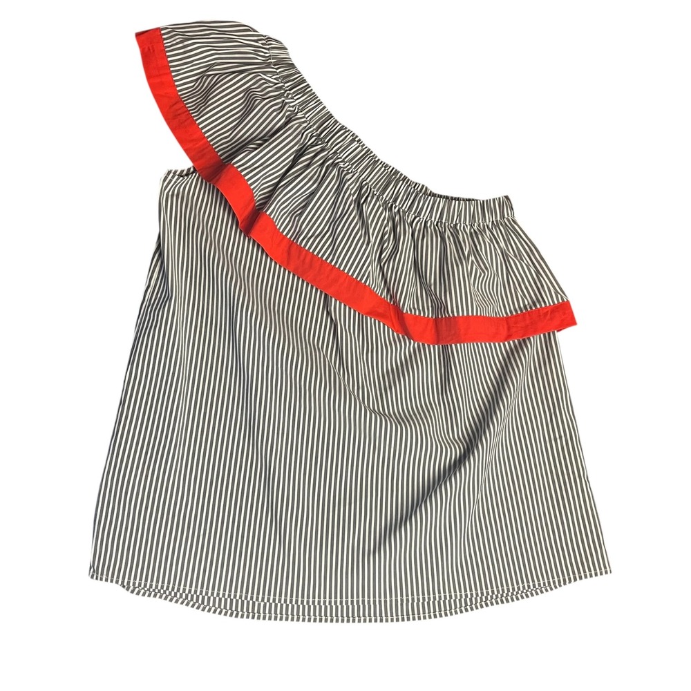 Vince Camuto Havana Brights One Shoulder Striped Ruffle Top Rich Black PM NEW
